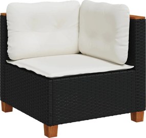 vidaXL Canapea de colț cu pernă de grădină, negru, poliratan