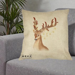 Perna Decorativa Ren cu Luminite de Craciun, 40x40 cm, Crem, Husa Detasabila, Perna Inclusa, BEKZ®