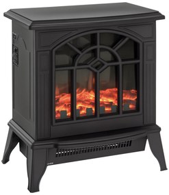 HOMCOM Șemineu Electric 1000 W/2000 W Șemineu Decorativ de podea cu Temperatură Reglabilă Flăcări LED și Protecție la Supraîncălzire pentru 15-20 ㎡ 36,5x24x46 cm Negru | Aosom Romania