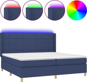 vidaXL Pat cu arcuri, saltea și LED, albastru, 200x200 cm, textil