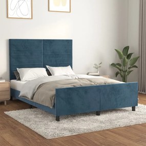 Cadru de pat cu tablie, albastru inchis, 140x200 cm, catifea Albastru inchis, 140 x 200 cm, Benzi orizontale