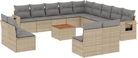 vidaXL Set canapele de grădină, 14 piese, cu perne, bej, poliratan