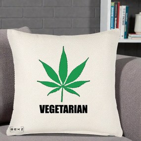 Perna Decorativa Vegetarian cu Frunza, 40x40 cm, Crem Reliefat, Husa Detasabila, Perna Inclusa, BEKZ®