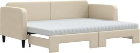 vidaXL Pat de zi cu extensie și saltele, crem, 80x200 cm, textil