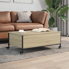 vidaXL Măsuță cafea cu roți stejar sonoma 91x55x34 cm lemn prelucrat