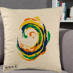 Perna Decorativa Vortex Abstract Colorat, 40x40 cm, Bej, Husa Detasabila, Perna Inclusa, BEKZ®