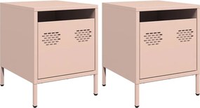 vidaXL Noptiere, 2 buc., roz, 35x39x43,5 cm, oțel