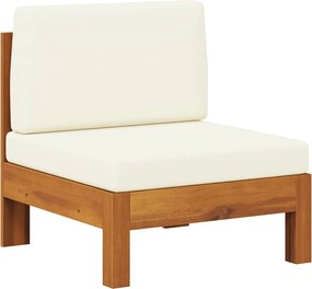 vidaXL Canapea de mijloc cu perne alb crem, lemn masiv de acacia