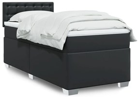 vidaXL Pat continental cu saltea, negru, 80x200 cm, piele ecologică