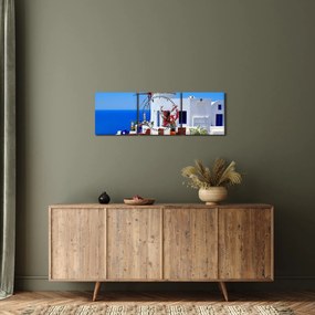 Tablou - Casă mică în Grecia (cu ceas) (90x30 cm)