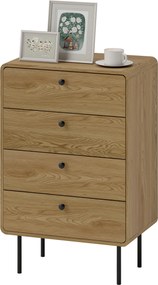 HOMCOM Comodă 4 sertare, mobilier de depozitare îngust cu picioare din oțel, colțuri rotunjite, 60 x 39 x 91,5 cm, stejar | Aosom Romania