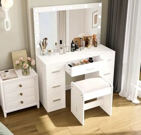 Masă de toaletă mare albă cu iluminare 80 x 40 x 110cm