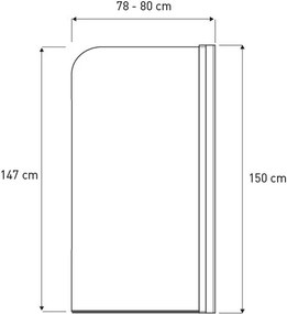Paravan de baie Cristal 1 BL 150x80 cm, profil negru, sticlă transparentă