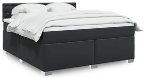 vidaXL Pat box spring cu saltea, negru, 180x200 cm, piele ecologică
