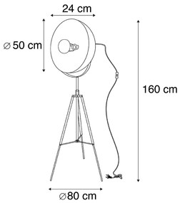 Lampă de podea inteligentă industrială neagră cu trepied incluzând WiFi A60 - Magna 50 Eglip