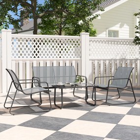 Outsunny Set Mobilier de Grădină din 4 Piese, cu Bancă de Exterior cu 2 Locuri, 2 Scaune și Măsuță de Cafea cu Blat din Sticlă Securizată, Set Mobilier de Exterior din Metal și Textilenă, Gri Deschis | Aosom Romania