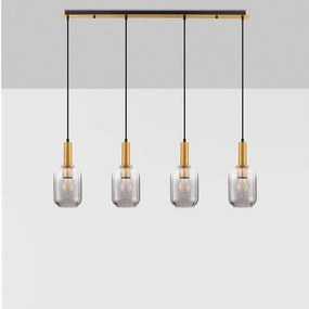 Lustra cu 4 pendule, Metal, Auriu, Sticla, Fumurie, MAHO
