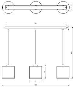 Lustră pe cablu KAGA 3xE27/60W/230V neagră/aurie
