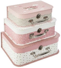 Set 3 cutii decorative din carton, Roz