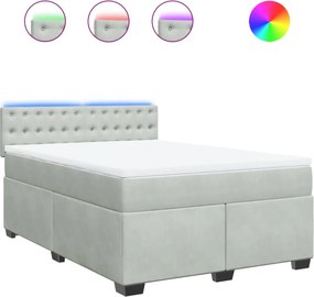 vidaXL Pat box spring cu saltea, gri deschis, 140x200 cm, catifea