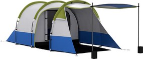 Outsunny Cort de Camping pentru 2-3 Persoane, Impermeabil, cu 2 Zone și 3 Intrări, 420x200x150 cm, Verde | Aosom Romania