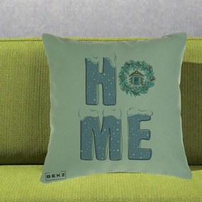 Perna Decorativa HOME Iarna cu Coroana, 40x40 cm, Verde, Husa Detasabila, Perna Inclusa, BEKZ®
