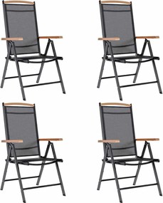 vidaXL Scaune pliante de grădină, 4 buc., negru, aluminiu și textilenă