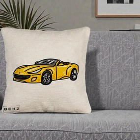 Perna Personalizata Masina Cabriolet Galbena Grafic, 40x40 cm, Bej Canapea, Husa Detasabila, Perna Inclusa, BEKZ®
