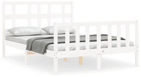 3193012 vidaXL Cadru de pat cu tăblie, alb, 140x200 cm, lemn masiv