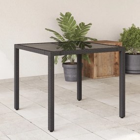 vidaXL Masă grădină cu blat din sticlă, negru, 90x90x75 cm, poliratan