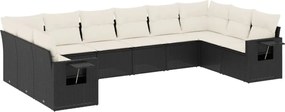 vidaXL Set canapele de grădină cu perne, 10 piese, negru, poliratan