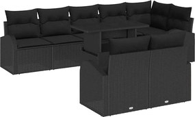 vidaXL Set de canapele pentru grădină cu pernă 9 pcs Negru poliratan