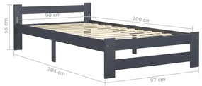 Cadru de pat, gri inchis, 90 x 200 cm, lemn masiv pin Morke gra, 90 x 200 cm