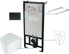 Set vas wc suspendat cu capac Deante Jasmin rimless, rezervor incastrat si clapeta actionare Slim negru