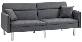 HOMCOM Canapea Pat cu 3 Locuri, Canapea din Material cu Spătar Reglabil pe 3 Poziții și 2 Perne, 189x91x84 cm, Gri | Aosom Romania