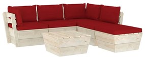 Set mobilier gradina din paleti cu perne, 6 piese, lemn molid Bordo, 2x colt + 2x mijloc + suport pentru picioare + masa, 1