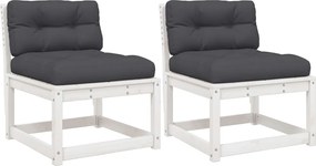 vidaXL Canapele de grădină cu perne, 2 buc., alb, lemn masiv de pin