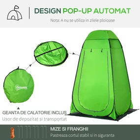 Cort de Dus Outsunny pentru Exterior cu Usa cu Fermoar, Geanta pentru Transport, 126x124x189cm, Verde | Aosom Romania