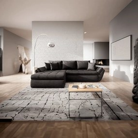 Colțar extensibil dumonde cu ladă de depozitare si sezut confortabil din spuma high-density, Loana Madagaskar Black 270x185 cm