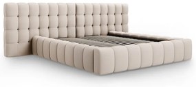 Pat matrimonial bej tapițat cu spațiu de depozitare cu somieră 160x200 cm Mamaia – Micadoni Home