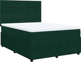 vidaXL Pat box spring cu saltea, verde închis, 140x190 cm, catifea