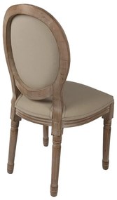 Scaun dining shabby chic, cu spătar oval, bej, stofa, lemn masiv, 48x46x96 cm