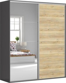 Dressing FLEX, gri grafit/stejar, PAL, cu 2 usi, 200x66x240 cm