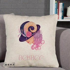 Perna Personalizata Zodie Berbec, 40x40 cm, Bej Canapea, Husa Detasabila, Perna Inclusa, BEKZ®