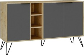 Comoda CLARA, stejar/gri antracit, PAL melaminat/metal, 142x36x83 cm