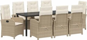 vidaXL Set de masă pentru grădină cu pernă 9 pcs Bej poliratan
