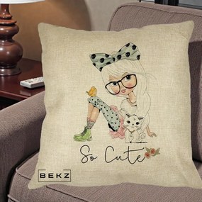 Perna Decorativa So Cute Fata Fashion, 40x40 cm, Crem, Husa Detasabila, Perna Inclusa, BEKZ®