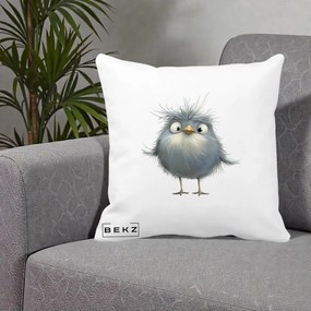 Perna Decorativa Pui Gri Pufos Zbarlit, 40x40 cm, Alba Mata, Husa Detasabila, Perna Inclusa, BEKZ®