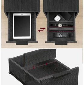 Masă laterală ROD, neagră, cu prize și porturi USB încorporate