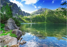 Tablou pe sticlă cu lac în munții Tatra (70x50 cm)